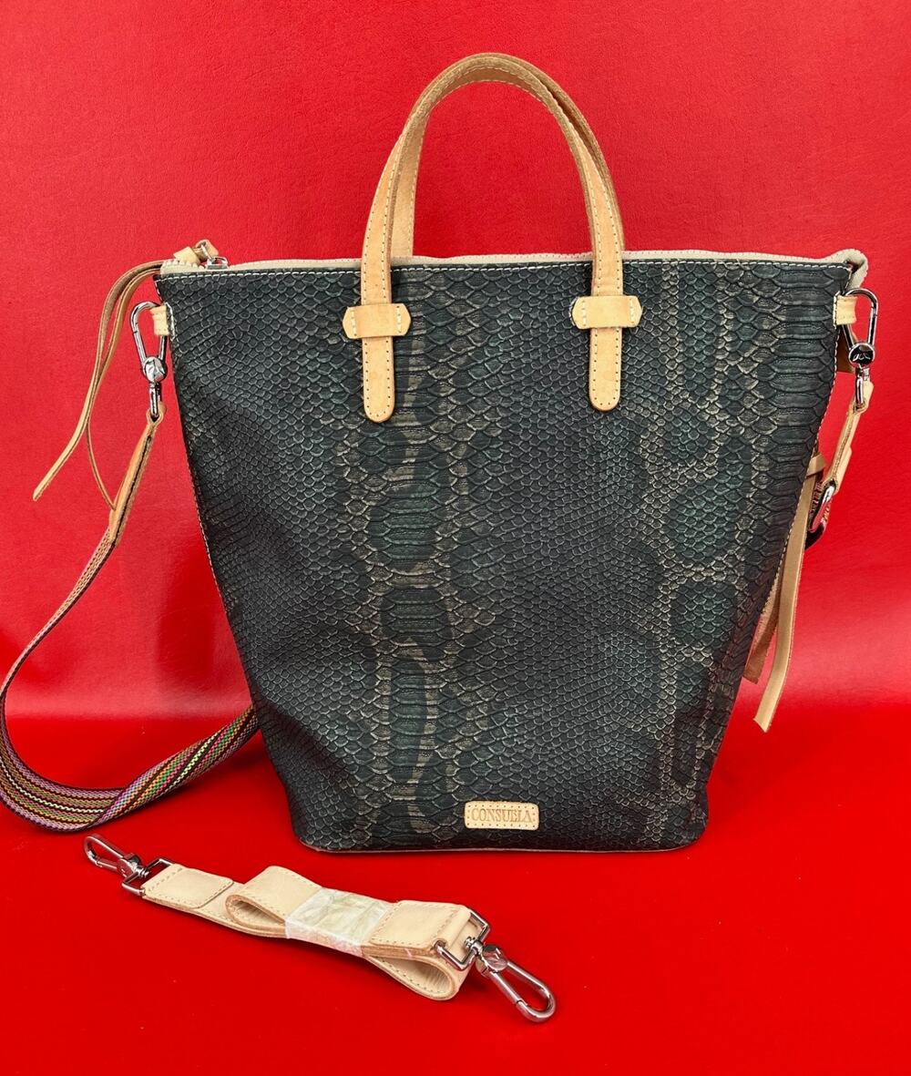Consuela Rattler Sling Bucket Snake Embossed Large Zip Top Bag With 2 Straps